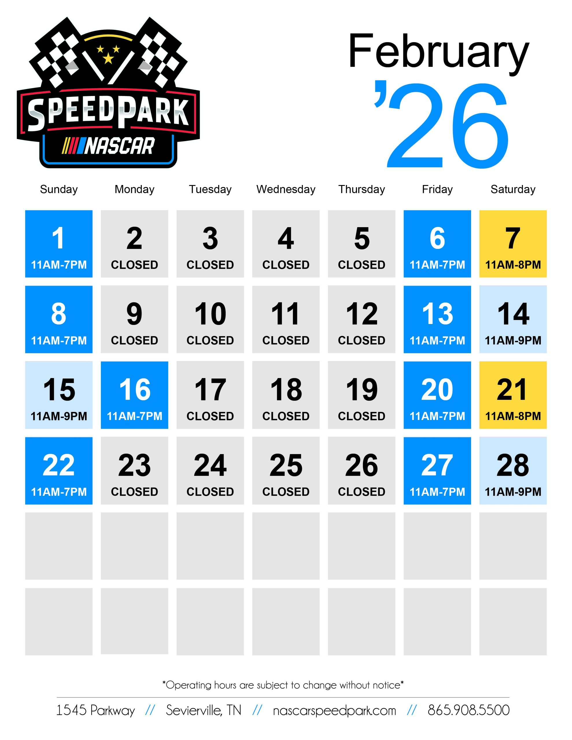 Feb 2026 Operating Calender